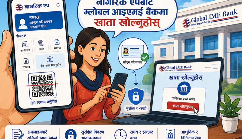 नागरिक एपमार्फत ग्लोबल आइएमई बैंकमा अनलाइन खाता खोल्न सकिने
